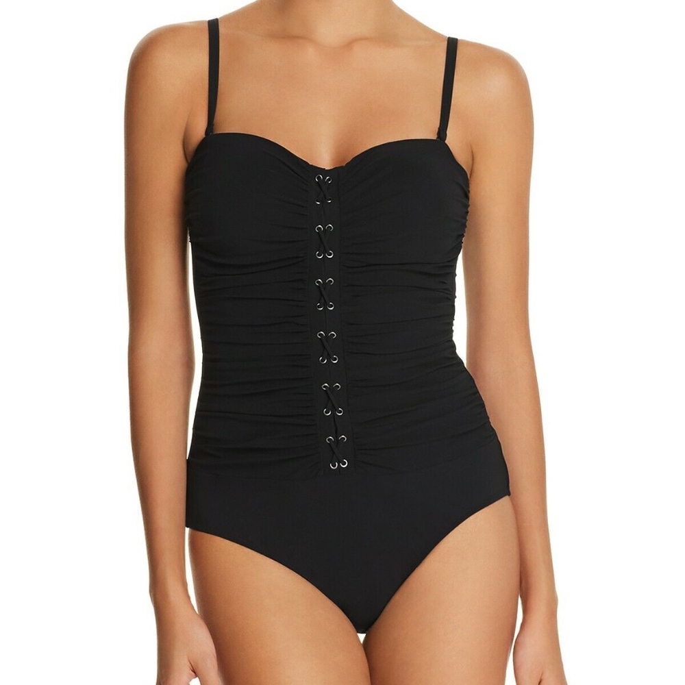 NEW Profile Gottex Black Moto LaceUp Bandeau Sz 10